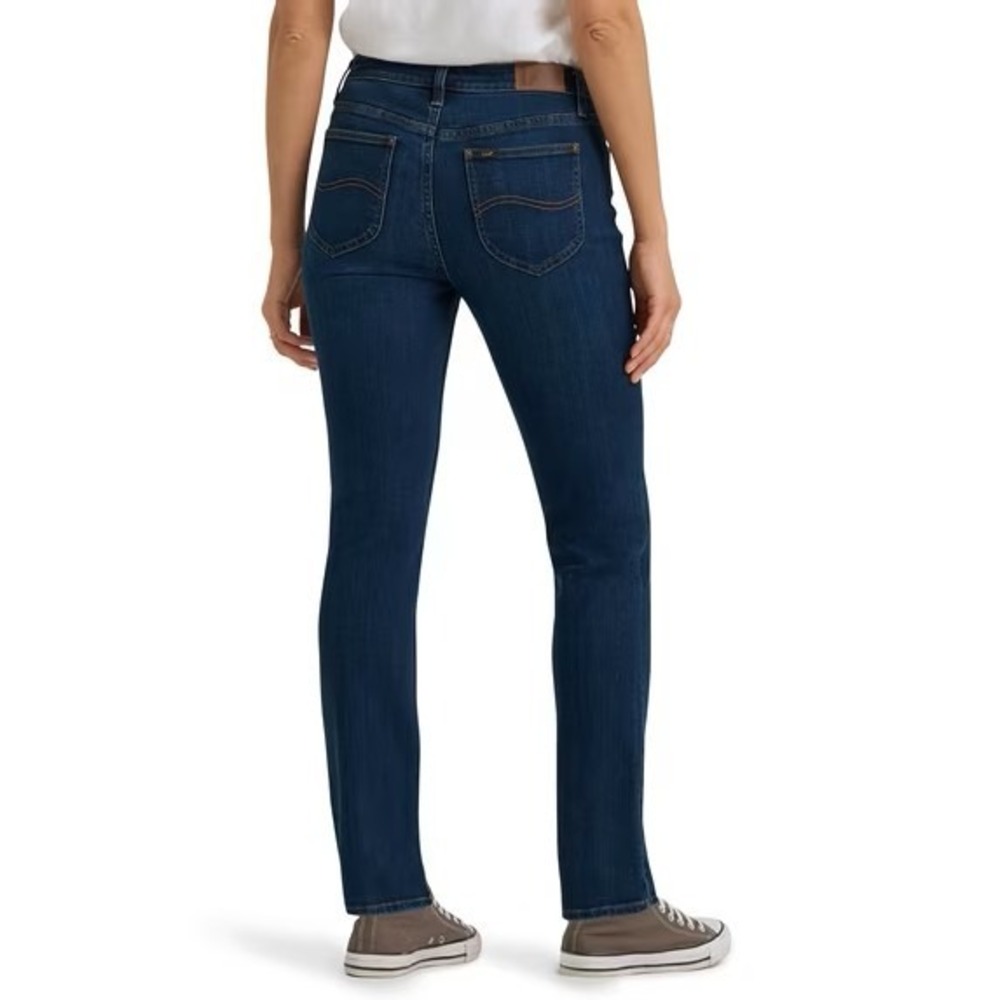 LEE Midrise Straight Leg Jeans Sz 22 Rapid Pace Dark Wash Blue Stretch Denim NWT